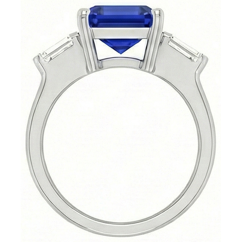 3 Stein Baguette Natürlicher Diamant ( nicht im Labor gezüchtet )ring Asscher Ceylon Blauer Saphir 4 Karat