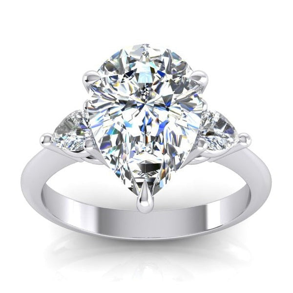 3 Stein Echt Birnen Diamant Verlobung Ring 3,30 Ct. Weiß Gold 14K