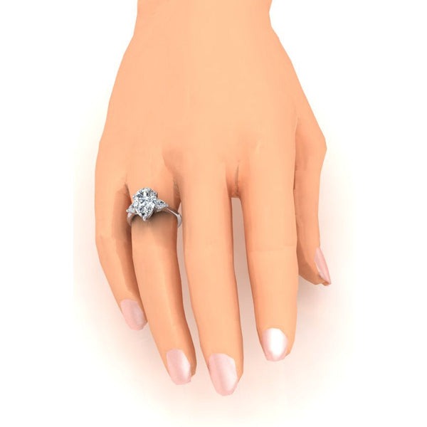 3 Stein Echt Birnen Diamant Verlobung Ring 3,30 Ct. Weiß Gold 14K