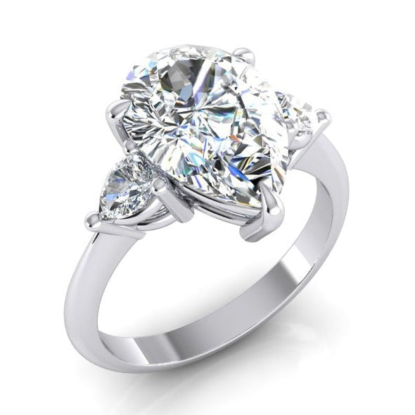 3 Stein Echt Birnen Diamant Verlobung Ring 3,30 Ct. Weiß Gold 14K