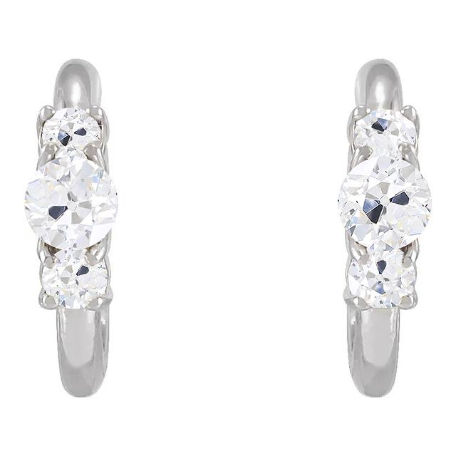 3 Stein Echt Diamant Offene Creolen 6 Karat Altschliff Goldschmuck