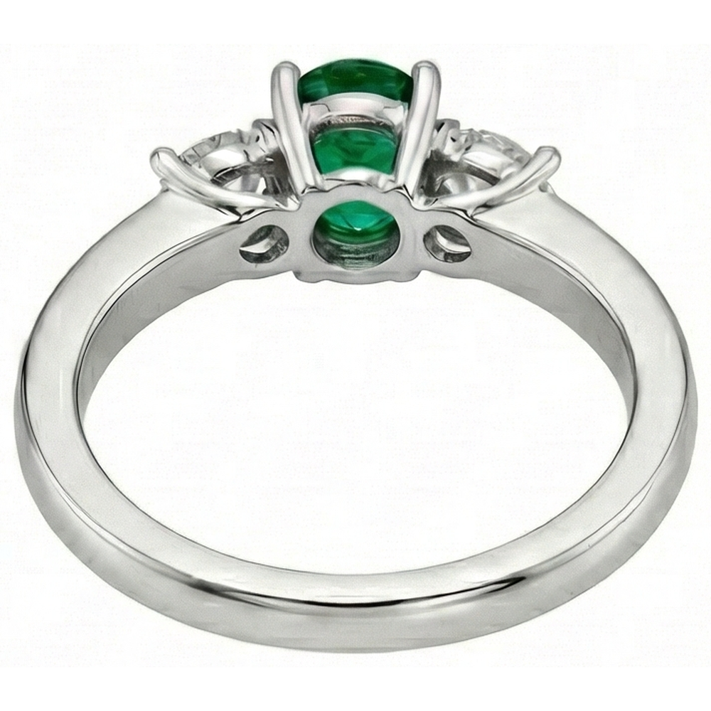 3 Stein Grün Smaragd Und Aus der Erde Abgebauter Natürlicher Diamanten 3,50 Karat Ehering Weißgold 14K