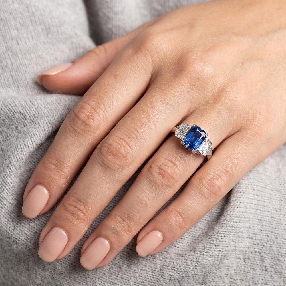 3 Stein Natürlicher Diamant ( nicht im Labor gezüchtet ) Schmuck Lünette Set Smaragde Gold Saphir Ring 3 Karat