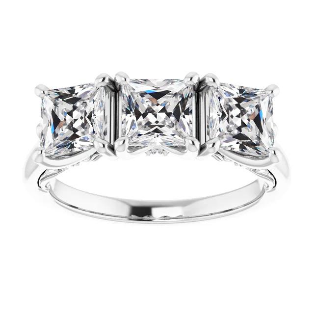 3-Stein-Quadratschliff alter europäischer Echt Diamantring 14K Gold 9 Karat