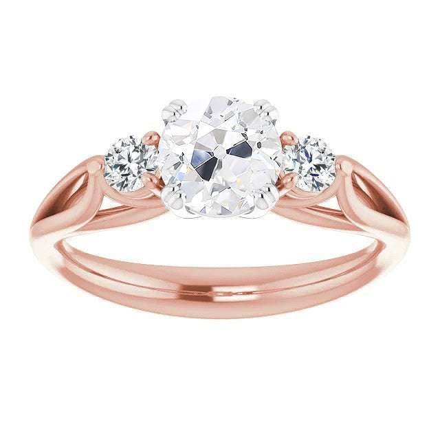 3-Stein-Ring runder alter Minenschliff-Echt Diamant-Doppelstift-Set 3.50 Karat