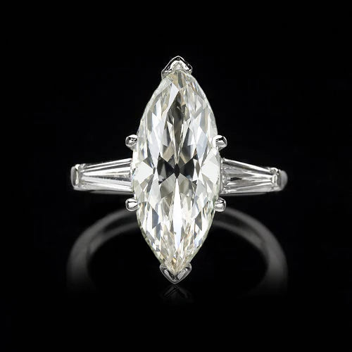 3 Steine Baguette & Marquise Altschliff Echt Diamantring 4.50 Karat