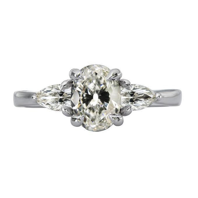 3 Steine Birne & Ovaler Altschliff Echt Diamant Jubiläumsring 6 Karat