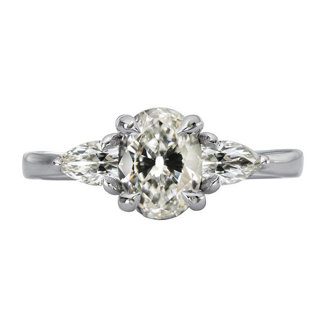 3 Steine Birne & Ovaler Altschliff Echt Diamant Jubiläumsring 6 Karat
