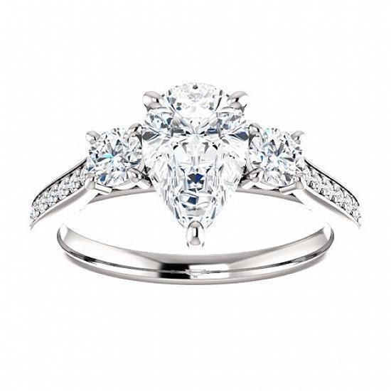 3 Steine Birne & runder Echt Diamant Verlobungsring 1,80 Karat Akzente Gold