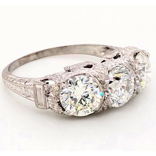 3 Steine Echt Diamantring 4,50 Karat Antik Stil Filigrane Milgrain