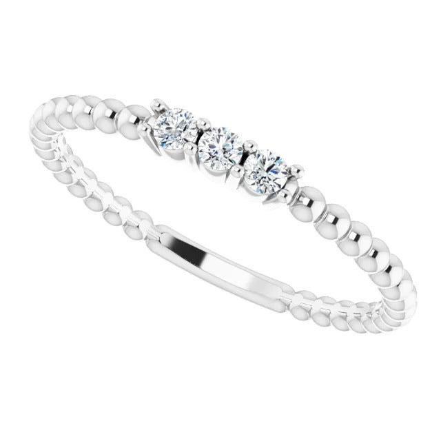 3 Steine Kugelschaft Echt Diamant Rundring 0.90 Karat Weißgold 14K