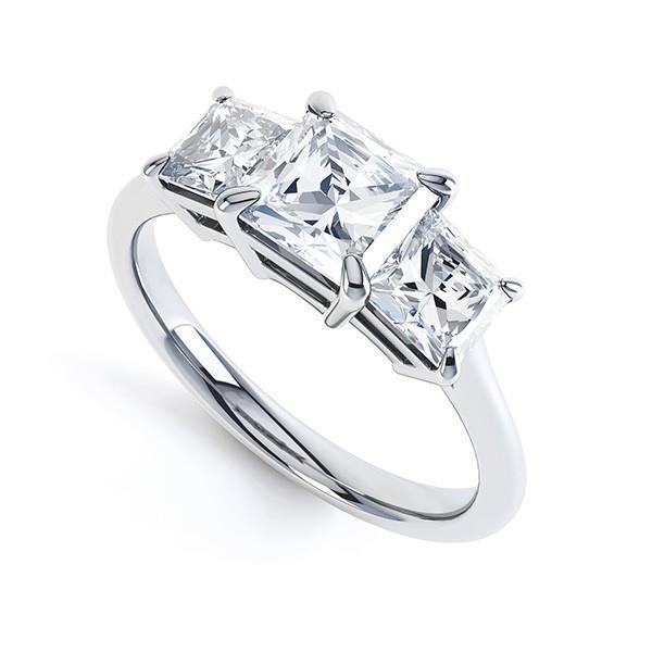3 Steine Princess Cut 3 ct Echt Diamanten Jubiläumsring Weißgold 14K