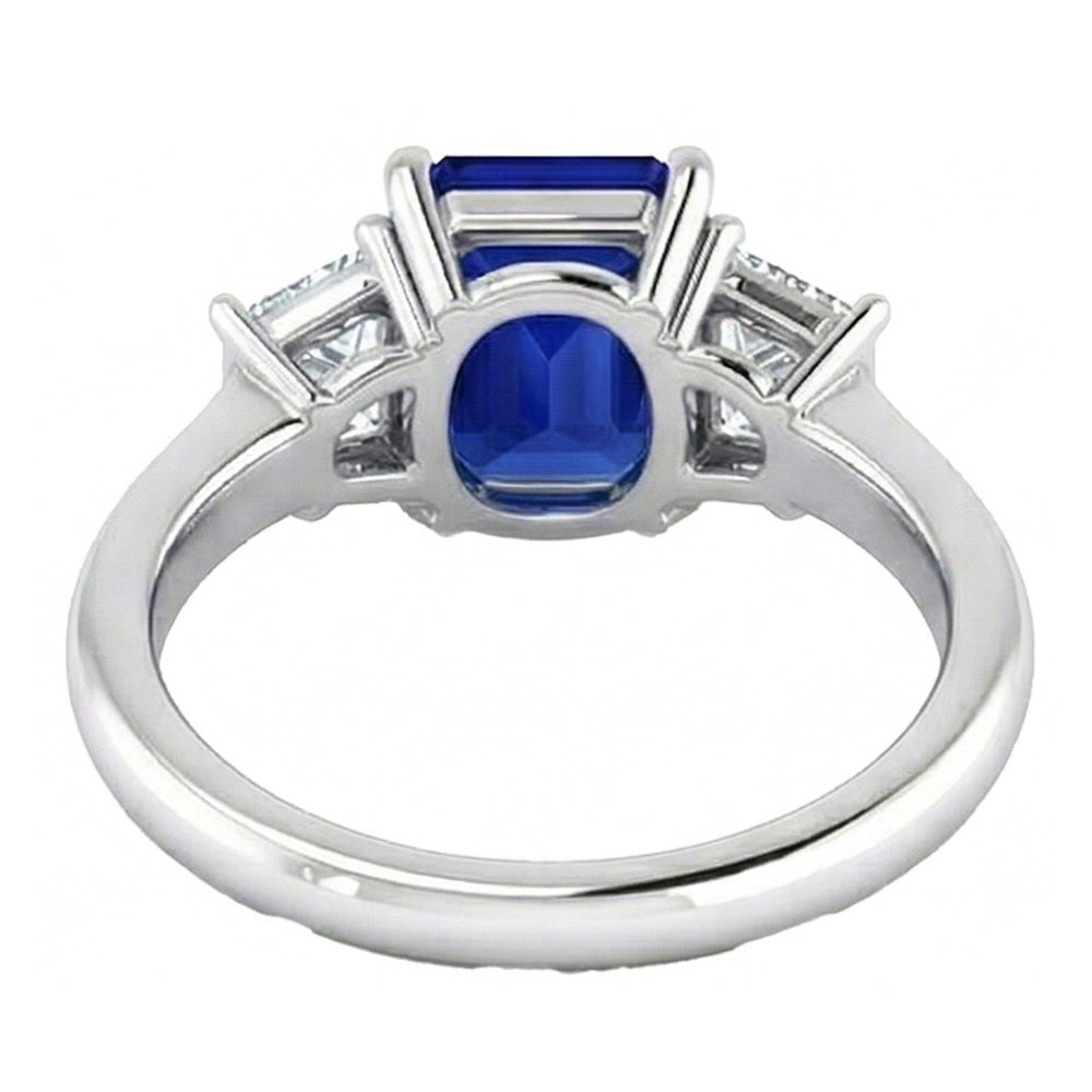 3 Steine Ring Asscher Schliff Blauer Saphir & Trapezoid Natürlicher Diamant ( nicht im Labor gezüchtet )en 2 Karat