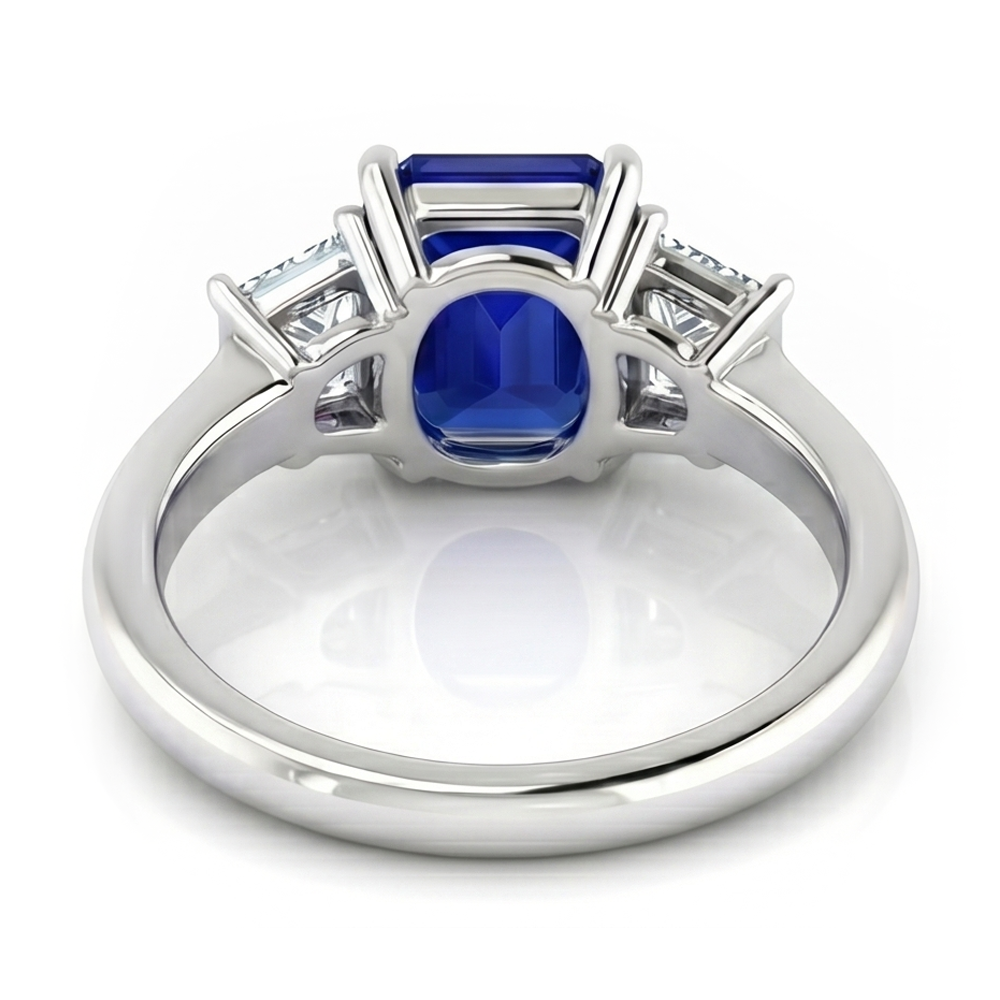 3 Steine Ring Asscher Schliff Blauer Saphir & Trapezoid Natürlicher Diamant ( nicht im Labor gezüchtet )en 2 Karat