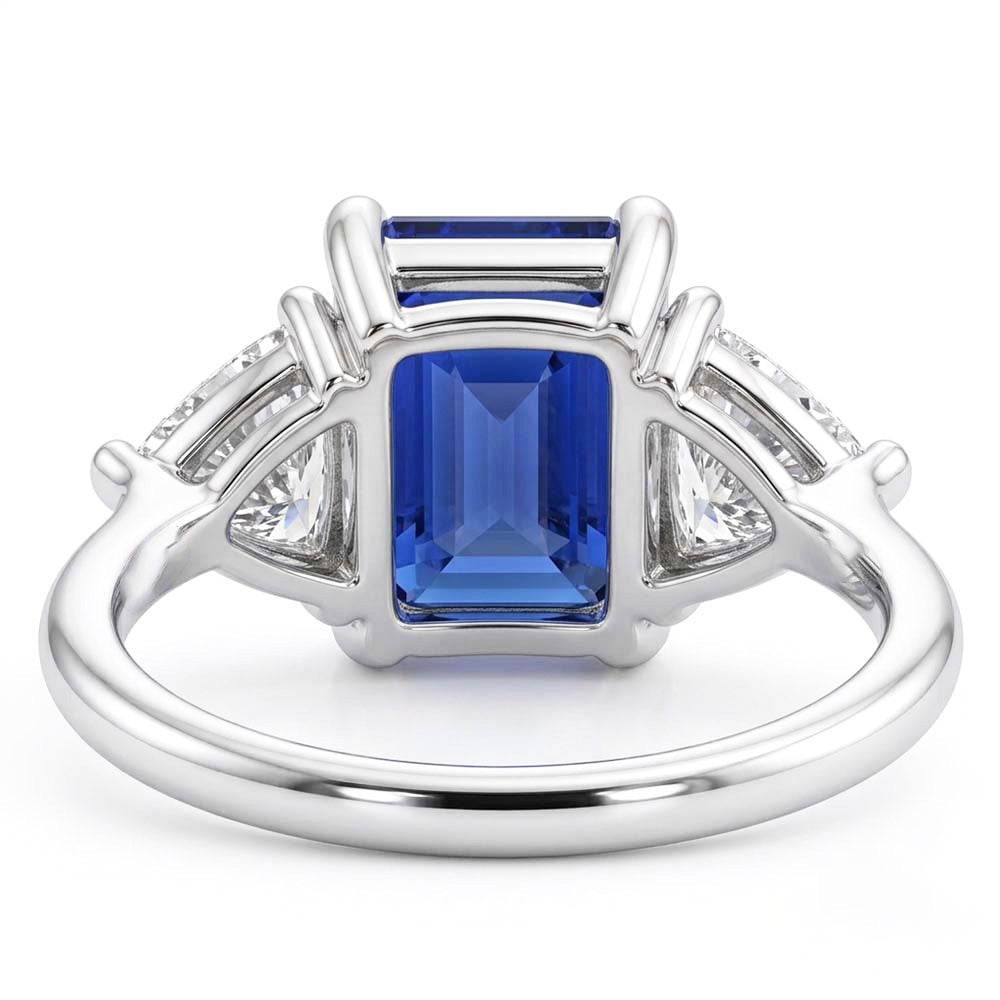 3 Steine Ring Blauer Saphir Smaragd & Trillion Natürlicher Diamant ( nicht im Labor gezüchtet )en 2,50 Karat