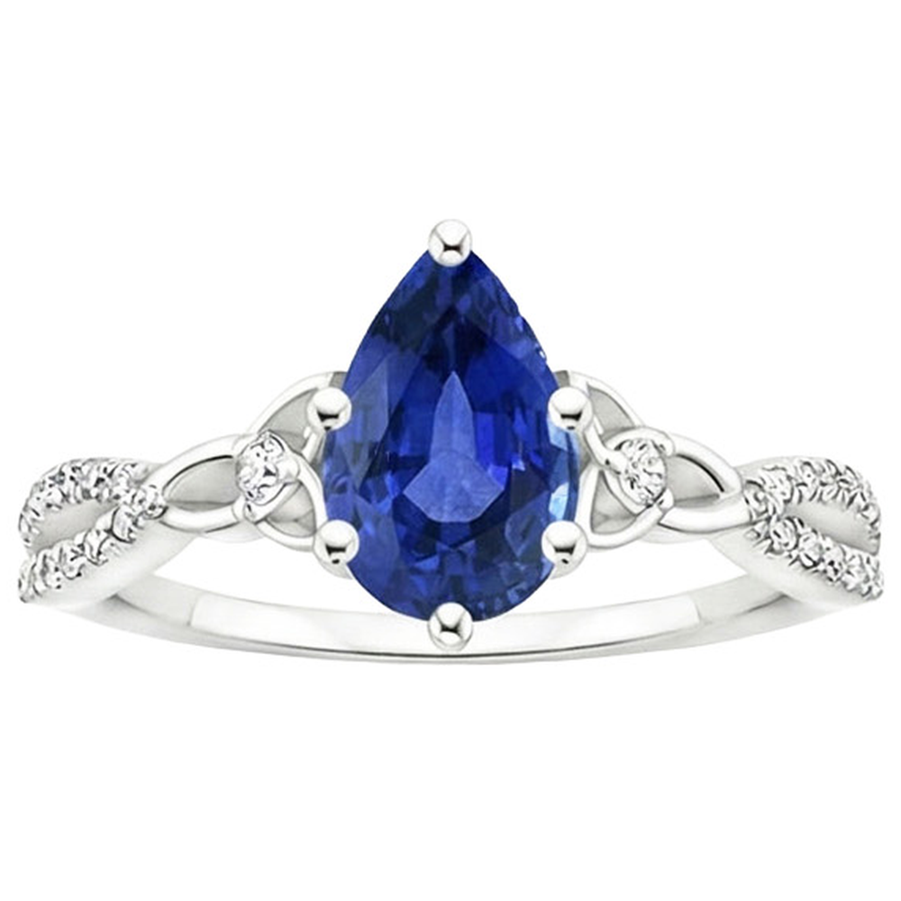 3 Steine Ring Ceylon Saphir & Runde Aus der Erde Abgebauter Natürlicher Diamant Akzente 3.75 Karat