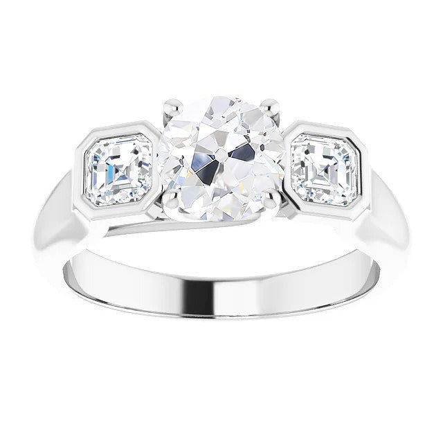 3 Steine Ring Radiant & Altschliff Echt Diamant Krappenfassung 3.50 Karat