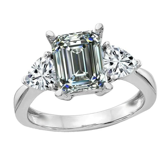 3 Steine Ring Trillion & Smaragd Echt Diamant Krappen Set 6.50 Karat Weißgold