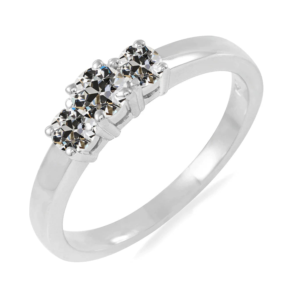 3 Steine Ring runder alter Minenschliff Echt Diamant Damenschmuck 3.50 Karat
