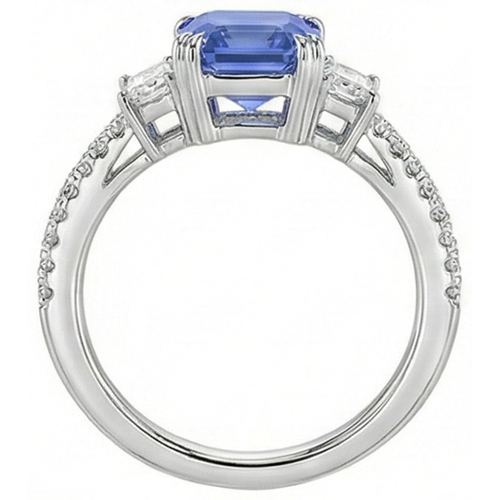 3 Steine Smaragd Srilanka Saphir Ring & Pave Set Natürlicher Diamant ( nicht im Labor gezüchtet )en 3,50 Karat