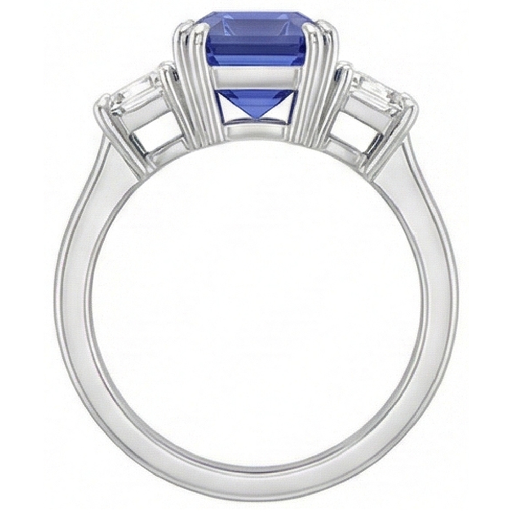 3 Steine Smaragd & Trapez Natürlicher Diamant ( nicht im Labor gezüchtet ) Ceylon Saphir Ring 3 Karat