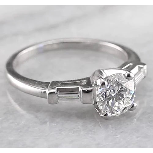3 Steine Verlobungsring 1,60 Karat Echt Diamant Rund & Baguettes Weißgold 14K