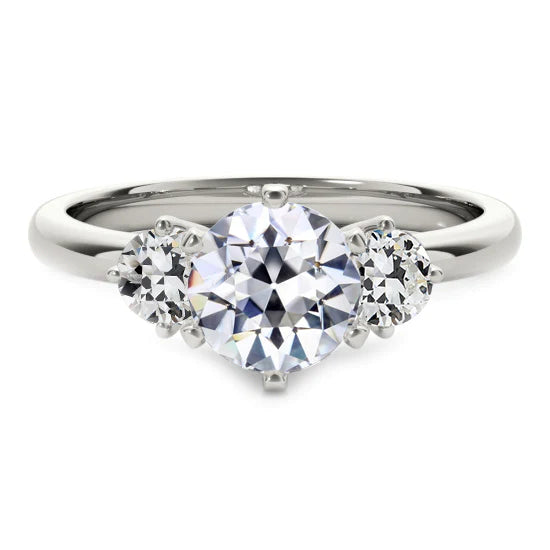 3 Steine runder alter Minenschliff Echt Diamantring 6 Zinken Set 3.50 Karat