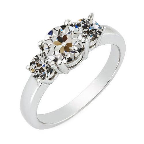 3 Steine runder alter Minenschliff Echt Diamantring Korb Set Gold 3.50 Karat