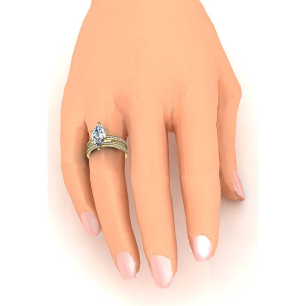 3-Teiliges Trau Ring Set 3,50 Karat Gelb Gold Echt Diamant Marquise Schliff