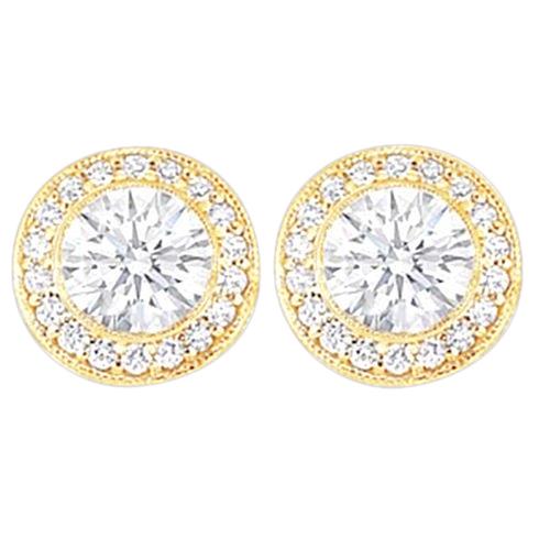 3 ct. Runder Echt Diamant Halo Ohrstecker Gold Gelb Neu