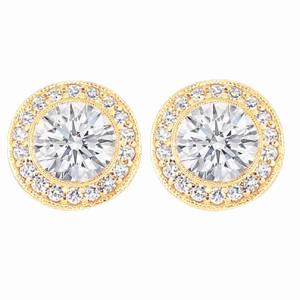 3 ct. Runder Echt Aus der Erde Abgebauter Natürlicher Diamant Halo Ohrstecker Gold Gelb Neu