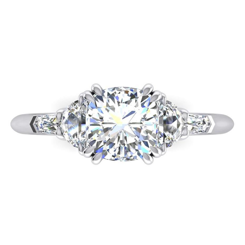 3 Karat Cushion Cut Half Moons Baguette Diamantring Exzellenter Schliff 18K - harrychadent.de