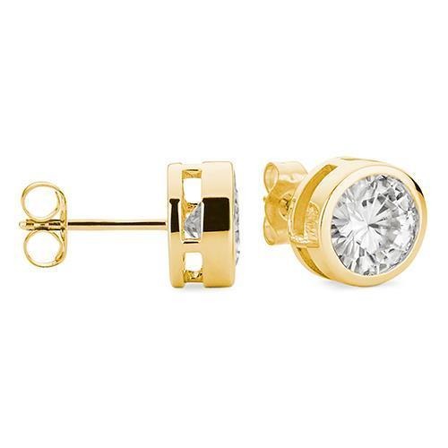 3,00 ct. Rundschliff Echt Aus der Erde Abgebauter Natürlicher Diamant Damen Ohrstecker Gelbgold