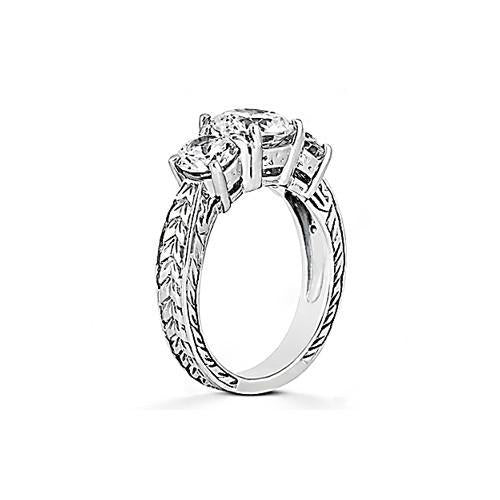 3,01 ct. Echt Diamant 3 Steine Ring Antik-Stil Weißgold 14K