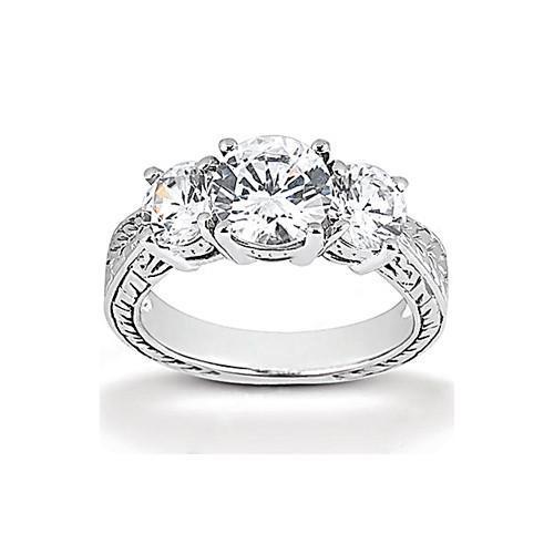 3,01 ct. Echt Diamant 3 Steine Ring Antik-Stil Weißgold 14K