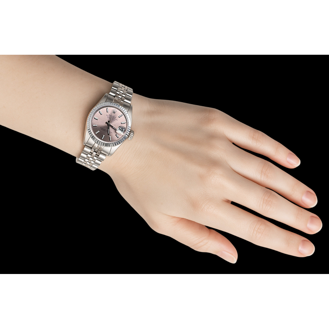 31 mm Rolex Datejust Lachsfarbene Edelstahluhr mit leuchtendem Zifferblatt