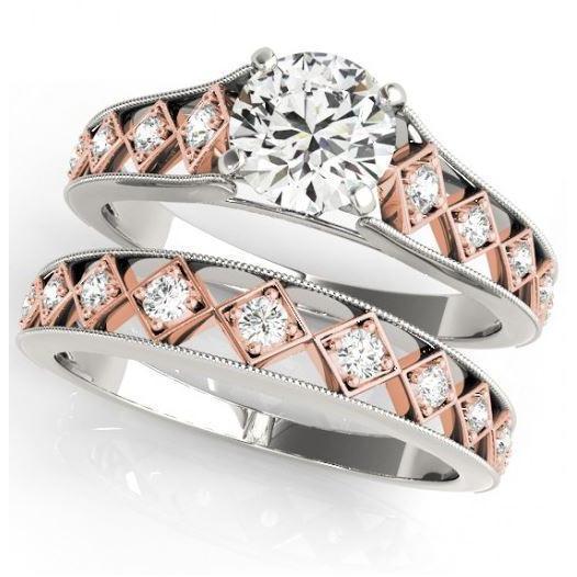 3,25 Karat Echt Diamant-Verlobungsring-Satz Neu zweifarbiges Gold 14K