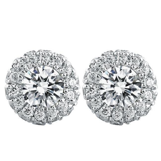 3,28 Karat Rundhalo Echt Aus der Erde Abgebauter Natürlicher Diamant Ohrstecker Damen Ohrring Weißgold Schmuck