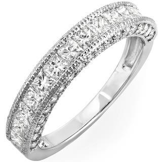 3,30 Karat Prinzessin und runder Echt Diamant Ehering Weißgold