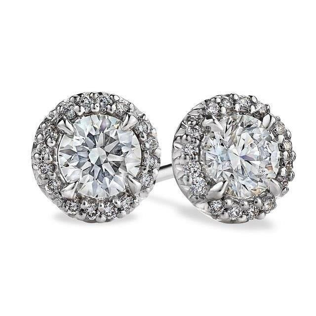 3,32 ct Rundschliff funkelnde Echt Aus der Erde Abgebauter Natürlicher Diamanten Halo Ohrstecker Weißgold 14K