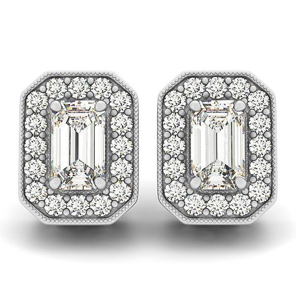 3,5 Karat Smaragd und Halo-Natürliche Diamant-Ohrstecker im Rundschliff