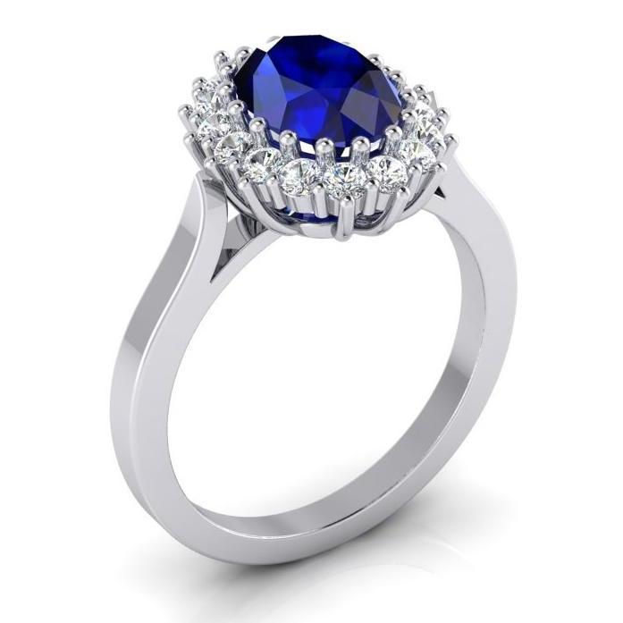 3,5 ct ovaler runder echter Ceylon-Saphir-Aus der Erde Abgebauter Natürlicher Diamantring aus 14 Karat Weißgold