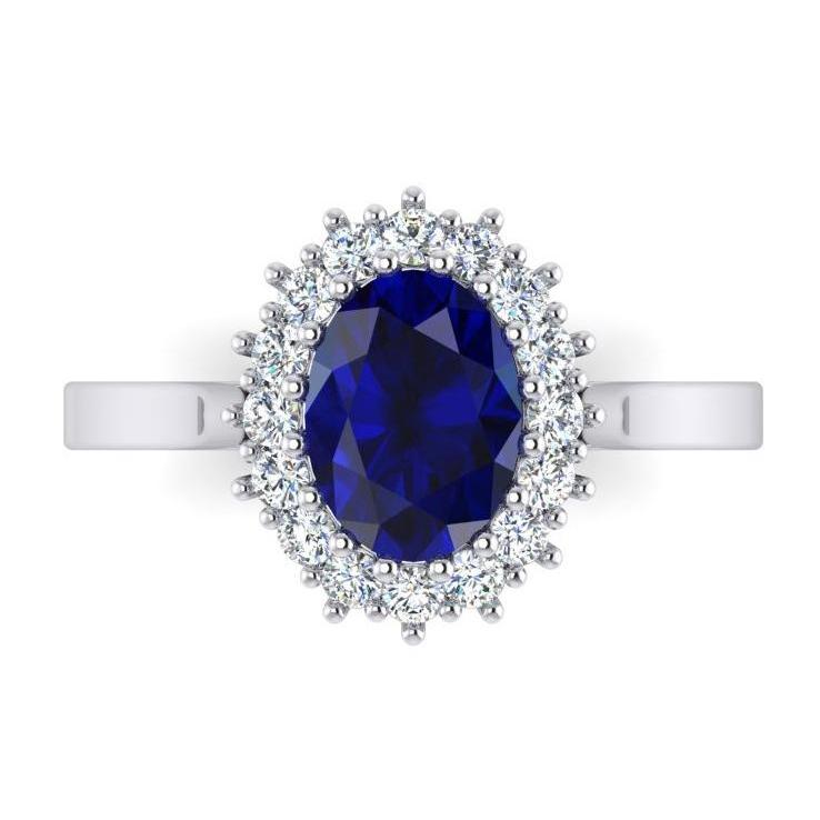 3,5 ct ovaler runder echter Ceylon-Saphir-Aus der Erde Abgebauter Natürlicher Diamantring aus 14 Karat Weißgold