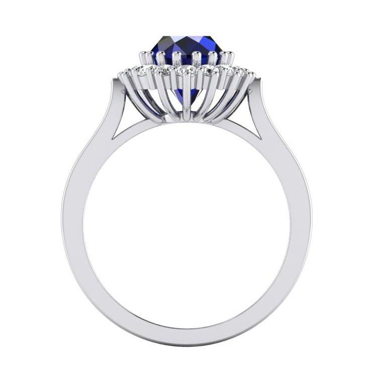 3,5 ct ovaler runder echter Ceylon-Saphir-Aus der Erde Abgebauter Natürlicher Diamantring aus 14 Karat Weißgold