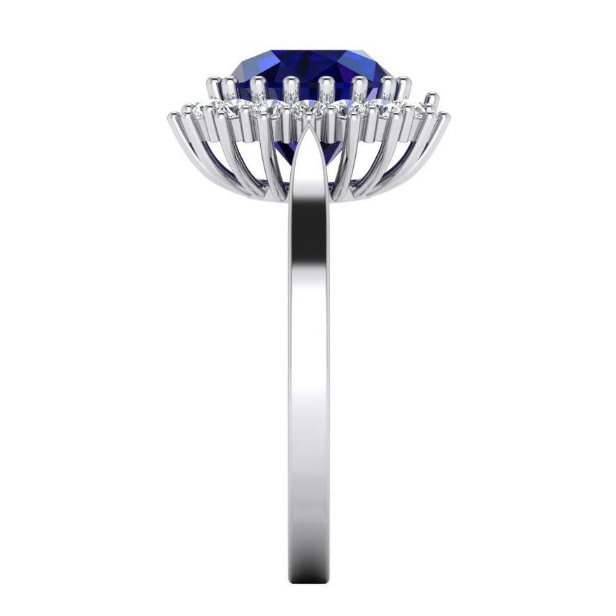 3,5 ct ovaler runder echter Ceylon-Saphir-Aus der Erde Abgebauter Natürlicher Diamantring aus 14 Karat Weißgold