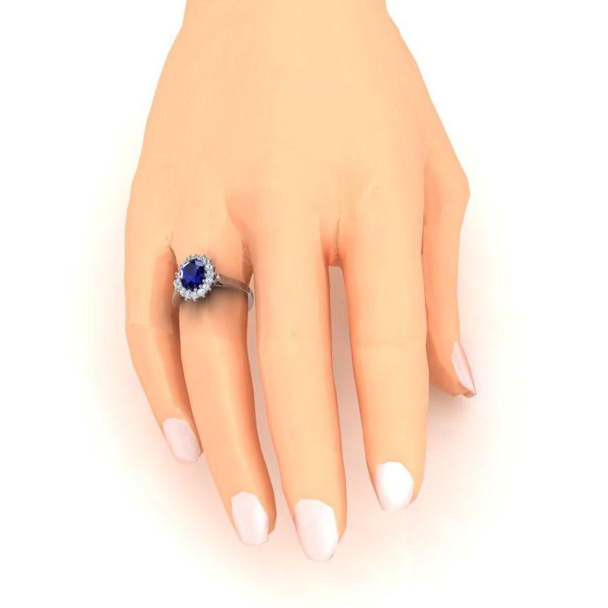 3,5 ct ovaler runder echter Ceylon-Saphir-Aus der Erde Abgebauter Natürlicher Diamantring aus 14 Karat Weißgold