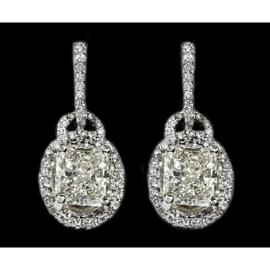 3,51 ct. Natürlicher Weißgold-Ohrring mit Aus der Erde Abgebauter Natürlicher Diamanten im Radiant-Schliff