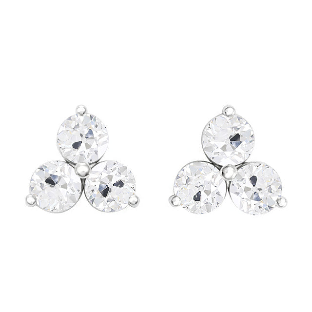 Diamant Antik-Kissen-Schliff Ohrringe in 14K Weißgold – Frontansicht