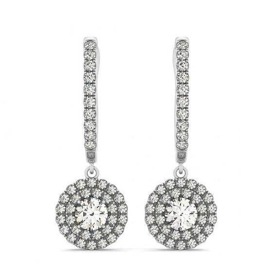 3.00 Carats Hanging Dangle Earrings Runden Echt Diamants White Gold