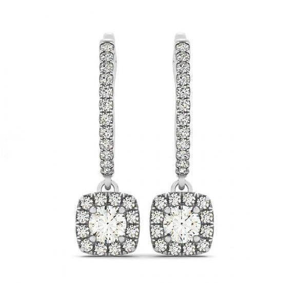 3.00 Karat runde Echt Aus der Erde Abgebauter Natürlicher Diamanten hängende baumelnde Paar Ohrringe Weiß 14K